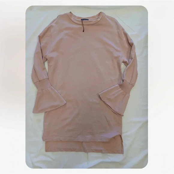 Zara Dusty Rose Tunic Mini Bell Sleeve Dress Size Small - Picture 5 of 10